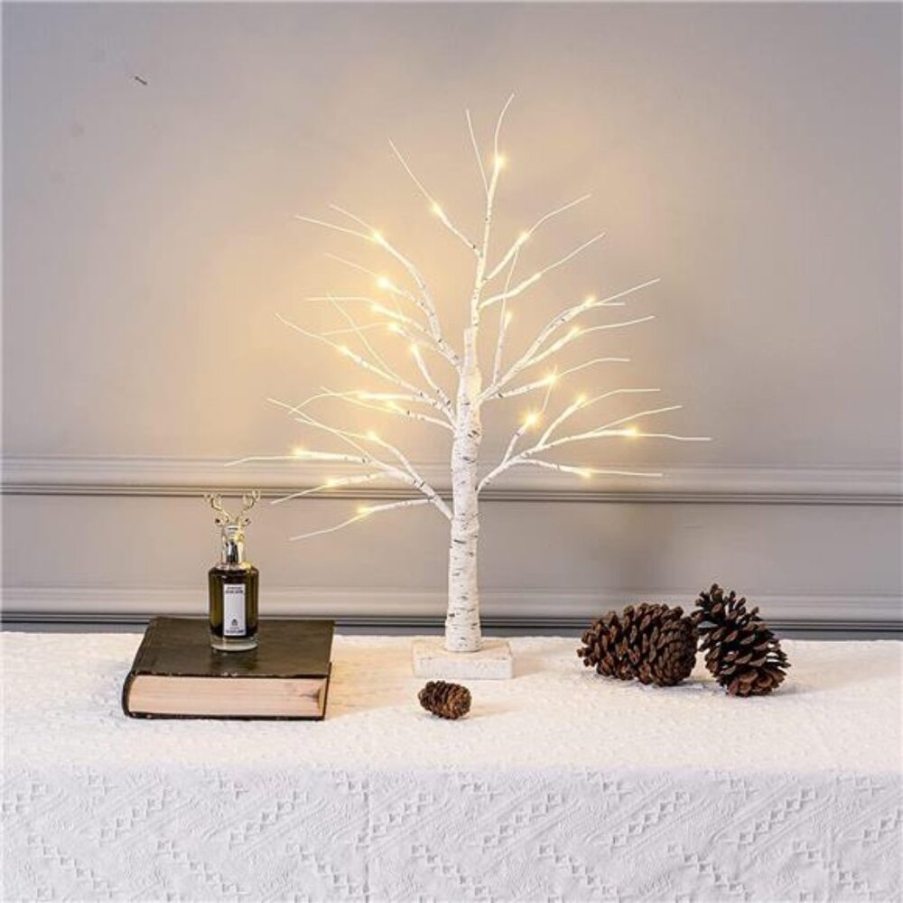 2FT 24LT Led Lighted Birch Tree, 24" White Money Artificial Tree Christmas Decor
